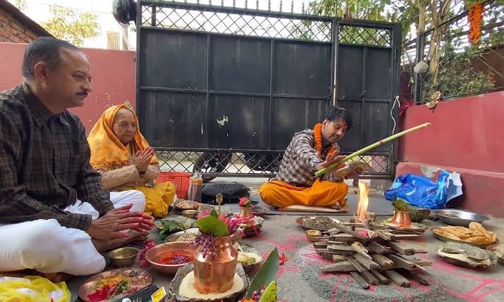 Traditional Nepali Hindu temple with Brahmin priests