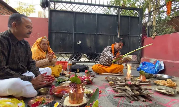 Traditional Nepali Hindu temple with Brahmin priests