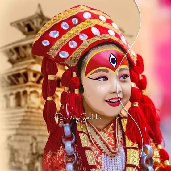 The Royal Kumari of Kathmandu in traditional red attire