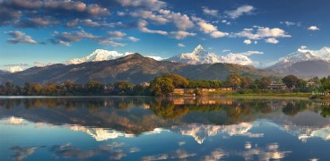 Phewa Lake and Annapurna range in Pokhara, Nepal