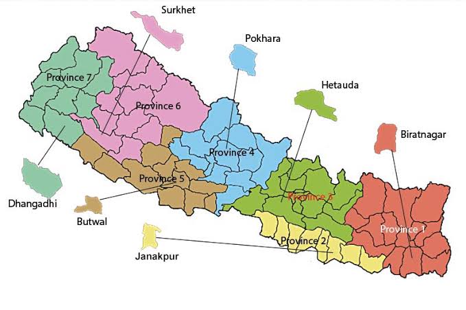 A map showing the seven provinces of Nepal