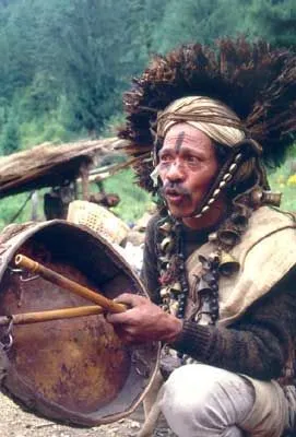 A Nepali shaman (Jhankri) performing a traditional healing ritual